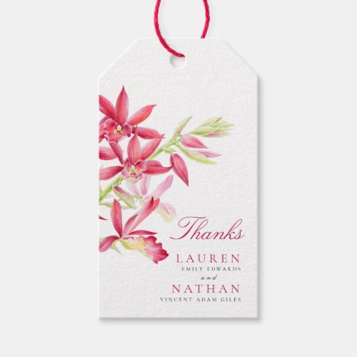 Red orchid watercolor botanical wedding favor  gift tags