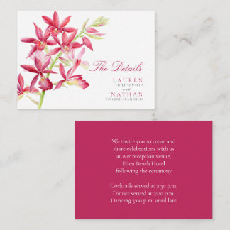 Red orchid wedding handy details enclosure card