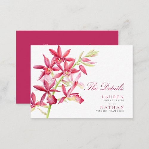 Red orchid wedding handy details enclosure card