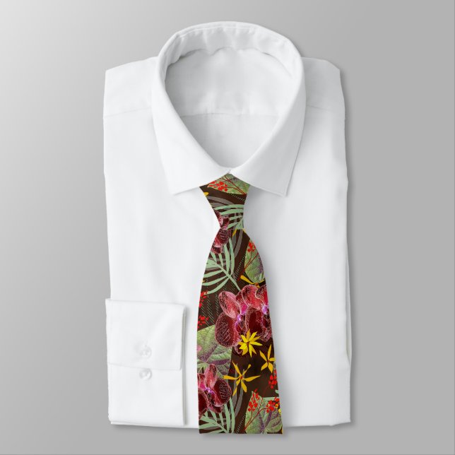 Red orchids. neck tie (Tied)