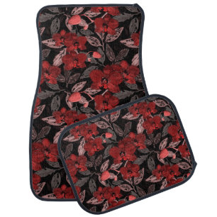 Red orchids on black.  car floor mat