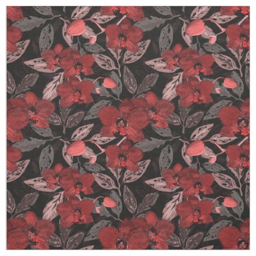 Red orchids on black fabric