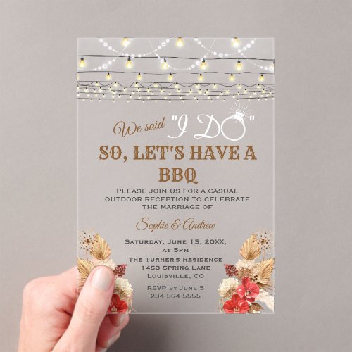 Red Orchids Pampas Grass Wood After I DO BBQ  Acrylic Invitations