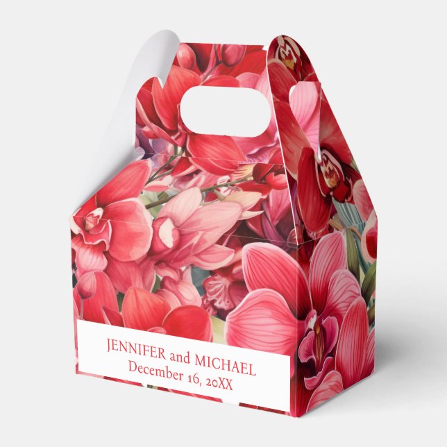 Red Orchids Watercolor Favor Boxes (Front Side)
