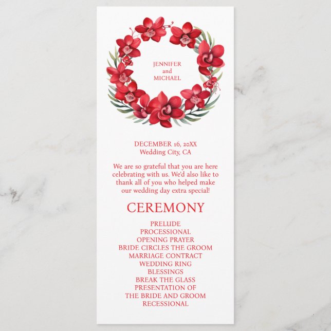 Red Orchids Wedding Ceremony Program (Front)