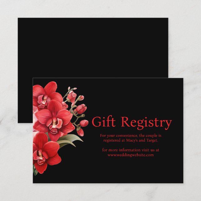 Red Orchids Wedding Registry Enclosure Card (Front/Back)
