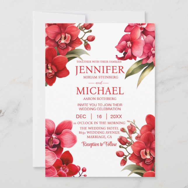 Red Orchids Winter Summer Wedding Invitations (Front)