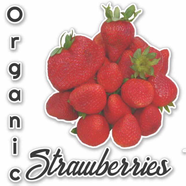 Red Organic Strawberries Photographic  Sticker (Front)