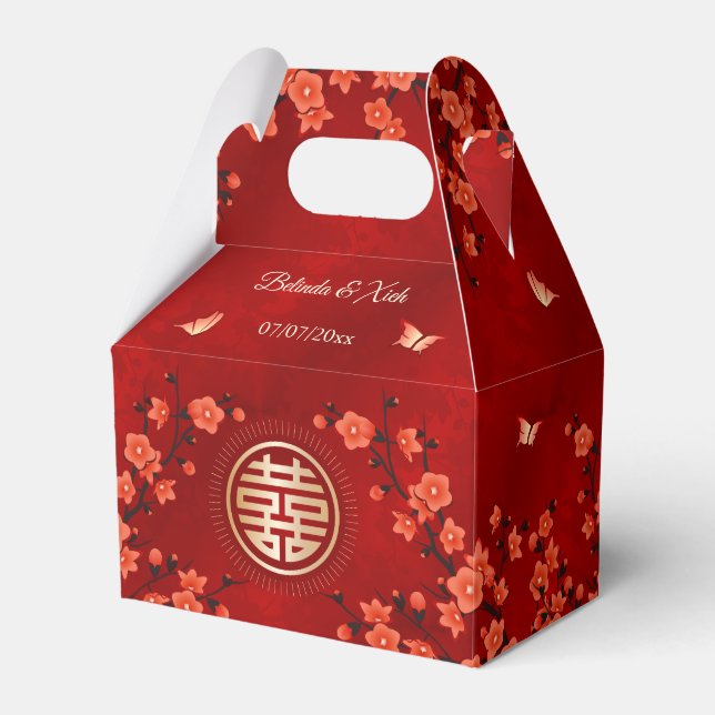 Red Oriental Blossom  | Chinese Wedding  Favor Boxes (Front Side)