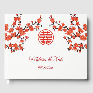 Red Oriental Blossom Chinese Wedding Guest Book