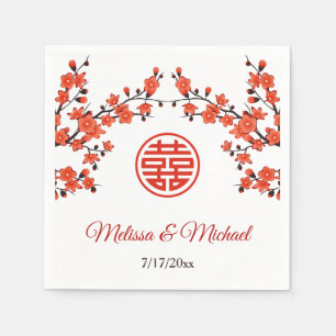 Red Oriental Blossoms Chinese Wedding Custom Napkins