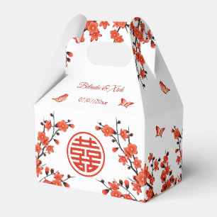 Red Oriental Blossoms Custom Chinese Wedding Favor Boxes