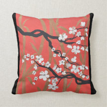 Red Oriental Cherry Blossoms /Golden Bamboo Pillow