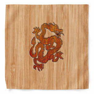 Red Oriental Dragon on Bamboo style Bandana