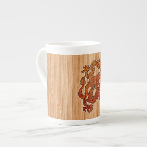Red Oriental Dragon on Bamboo style Bone China Mug