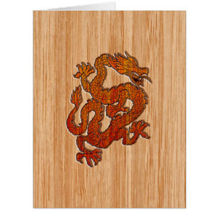 Red Oriental Dragon on Bamboo style Cards