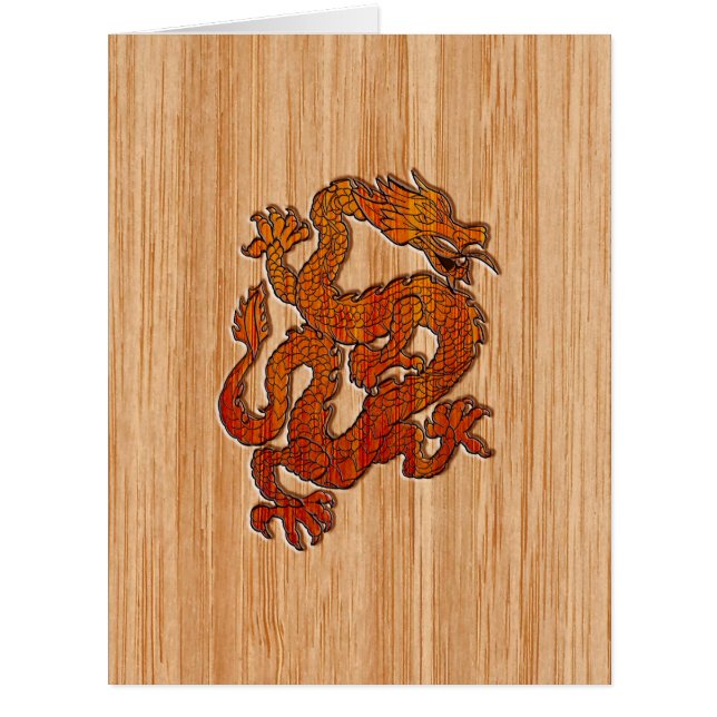 Red Oriental Dragon on Bamboo style Cards (Front)