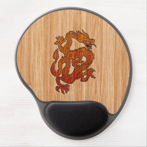 Red Oriental Dragon on Bamboo style Gel Mouse Pad