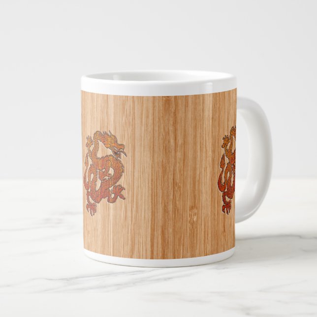 Red Oriental Dragon on Bamboo style Giant Coffee Mug (Front Right)