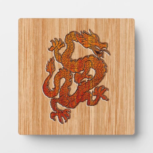 Red Oriental Dragon on Bamboo style Plaque