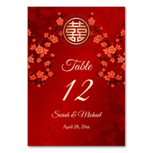 Red Oriental Floral   Chinese Wedding Table Number