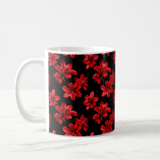 Red Oriental Flowers Pattern Coffee Mug (Left)