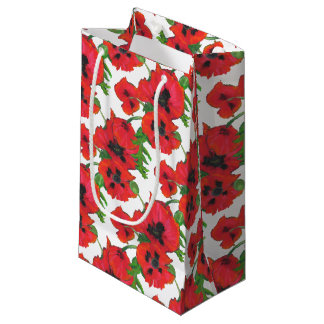 Red Oriental Poppies Floral on White to Customize Small Gift Bag