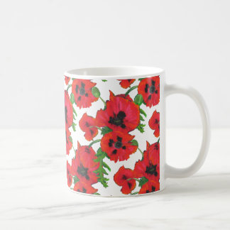 Red Oriental Poppies on White to Customize Coffee Mug