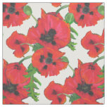 Red Oriental Poppies on White to Customize Fabric
