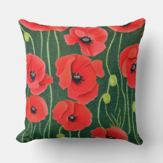 Red Oriental Poppy Floral Throw Pillow