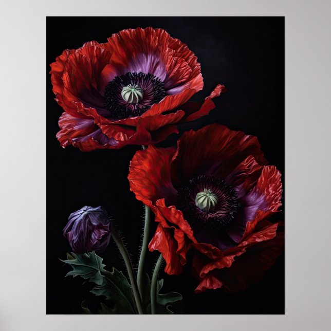 Red Oriental Poppy Flowers Art Print Poster (Front)