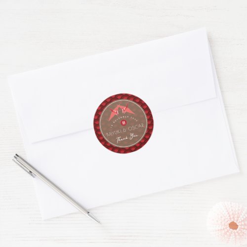 Red Origami Paper Cranes And Scallop Asian Wedding Classic Round Sticker