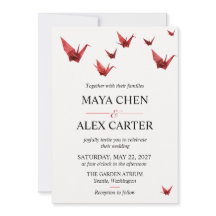 Red Origami Paper Cranes Modern Minimalist Wedding