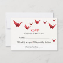 Red Origami Paper Cranes Modern Minimalist Wedding