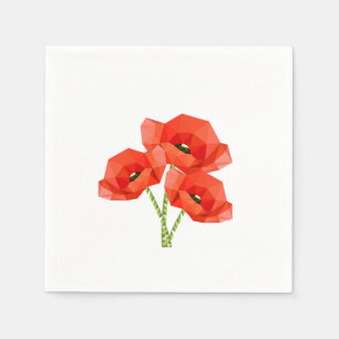 Red Origami Poppies Paper Napkins