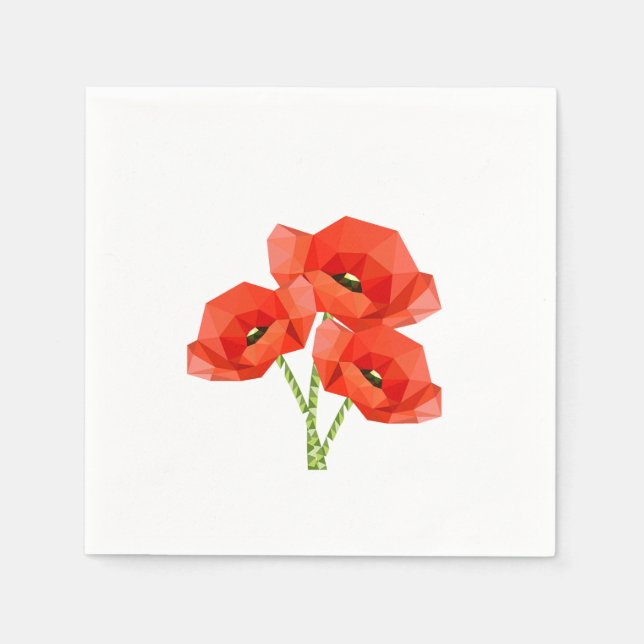 Red Origami Poppies Paper Napkins (Front)