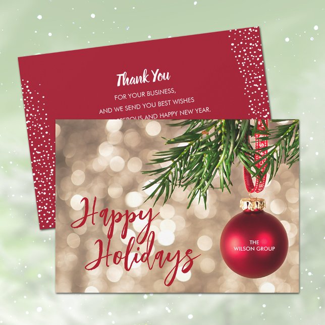 Red Ornament Business Happy Holidays Thank You Holiday Card (Creator Uploaded)