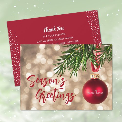 Red Ornament Business Seasons Greetings Thank You Holiday Card