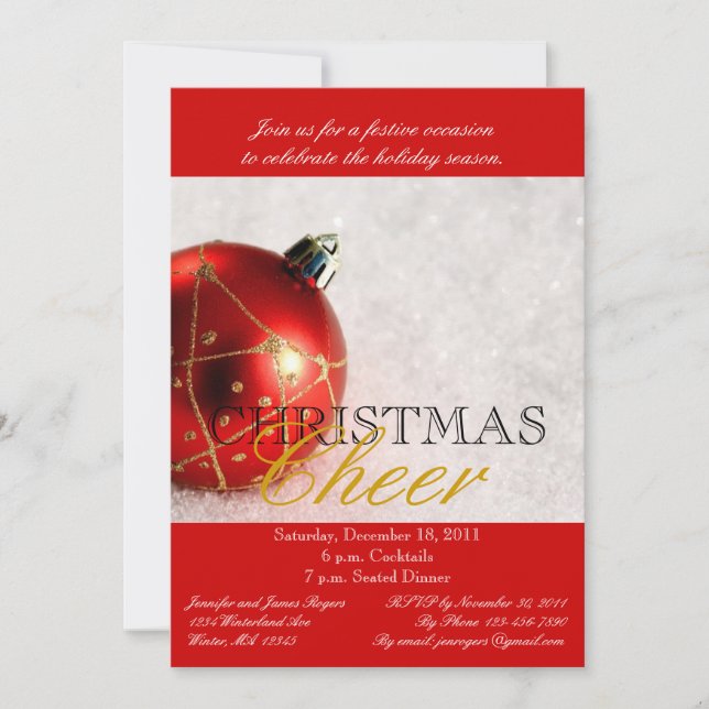 Red Ornament Christmas Dinner Party Invitation (Front)