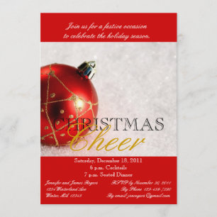 Red Ornament Christmas Dinner Party Invitation