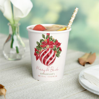 Red Ornament Christmas Merry & Bride Bridal Shower Paper Cups