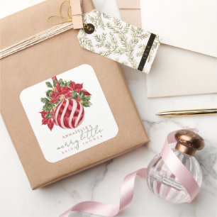 Red Ornament Christmas Merry Little Bridal Shower Square Sticker