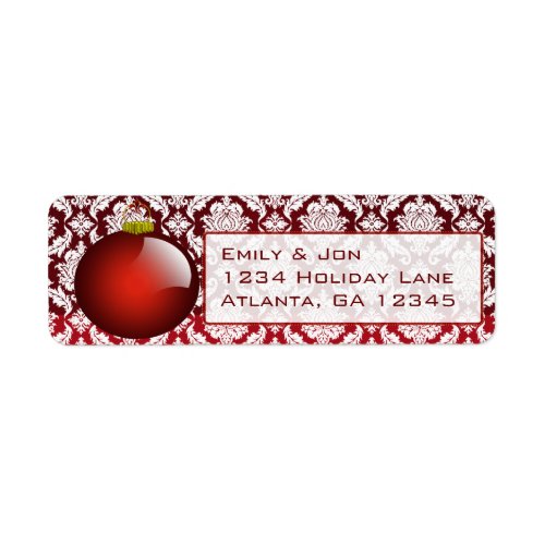Red  Ornament Damask  Christmas Labels