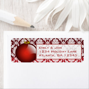 Red Ornament Damask Christmas Labels