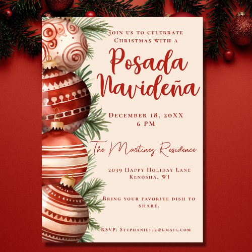 Red Ornament Festive Mexican Posada Navidea Invitation