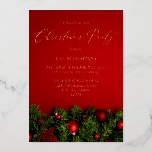 Red Ornament  Garland Christmas Party Foil Invitation