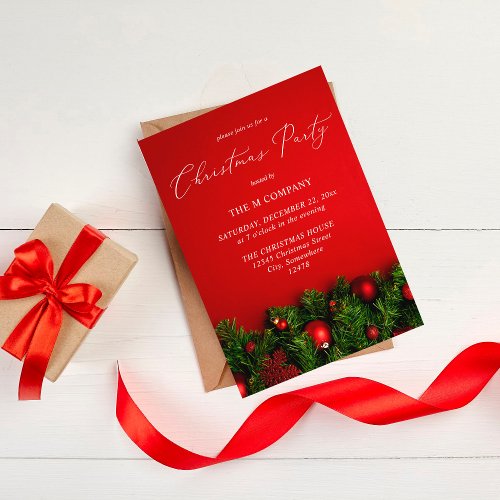 Red Ornament  Garland Christmas Party Invitation