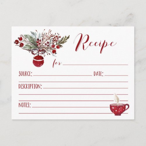 Red Ornament Holiday Recipe Postcard
