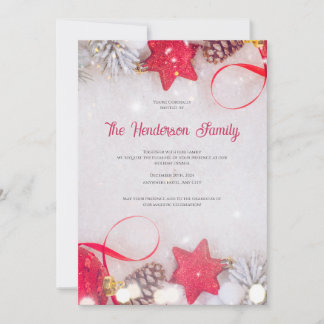 Red Ornament Invitation, Christmas Greetings Invitation