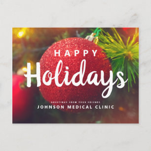 Red Ornament Medical Clinic Holiday Greetings Postcard